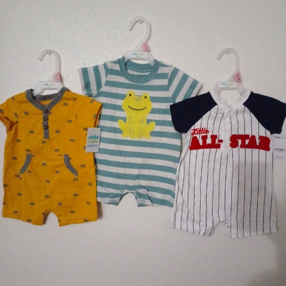 Carter's child of mine baby infant boy rompers size 0-3 months lot of 3.